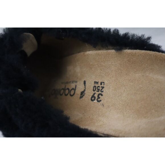 Papillio Birkenstock EUR 39 US 8 Black Shearling Fanny Teddy Heeled Sandals - Picture 11 of 14